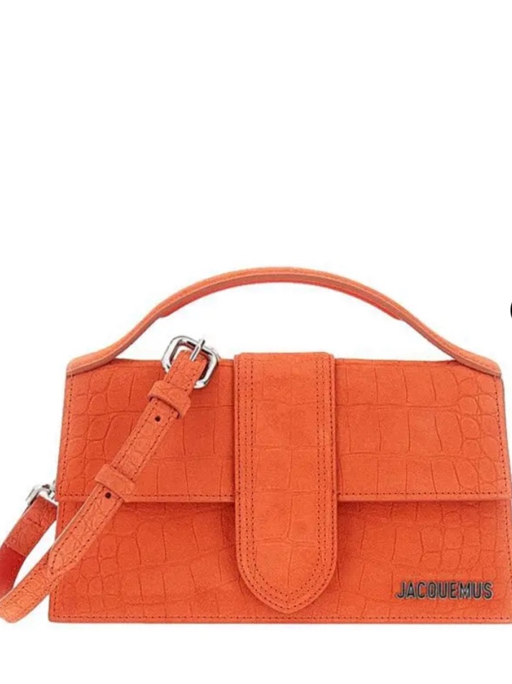 Jacquemus Le Grand Bambino Top handle Crossbody Orange Croc-Embossed Suede bag